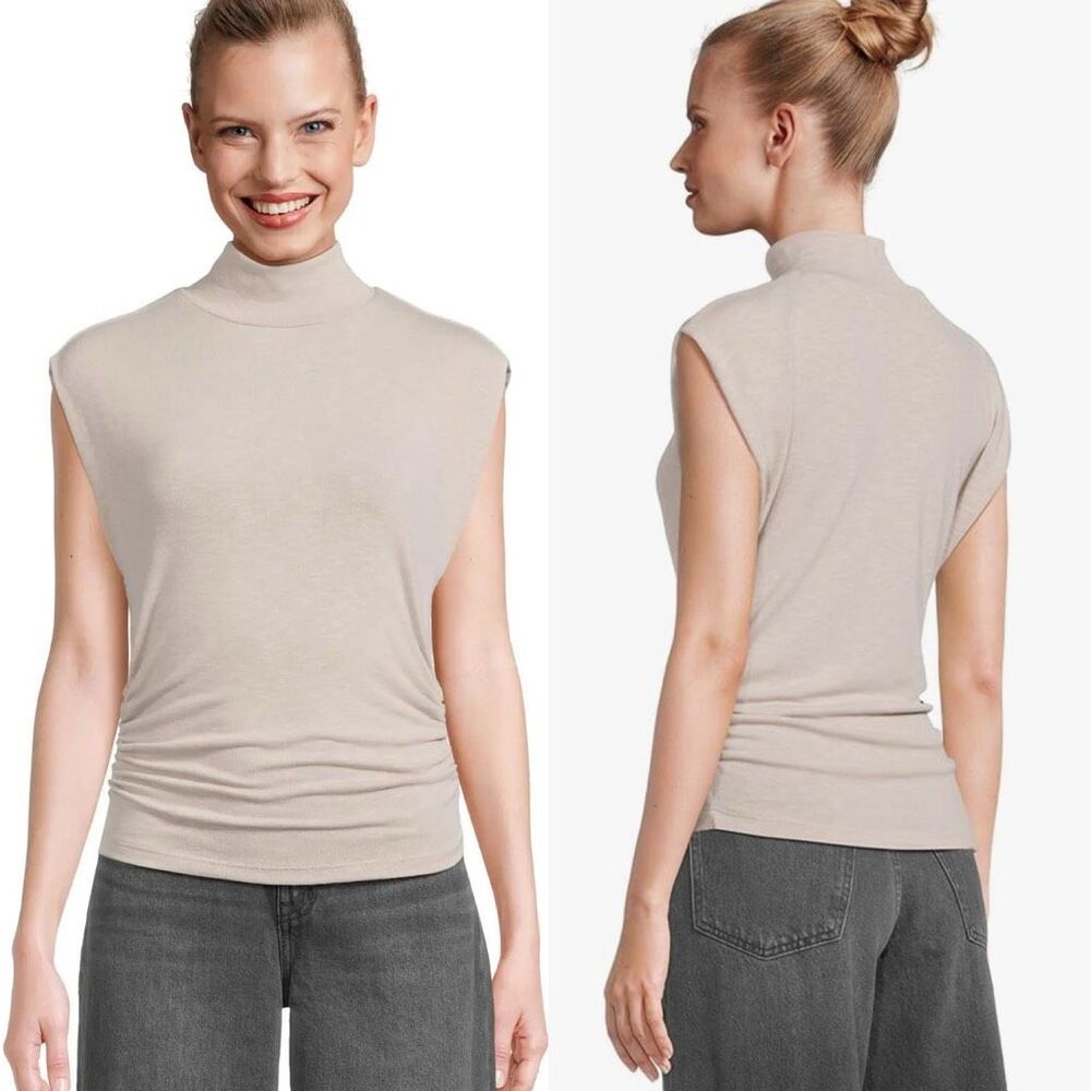 Michael Stars $104 Tina Mock Neck Top Tahoe Jersey Oatmeal XL NEW